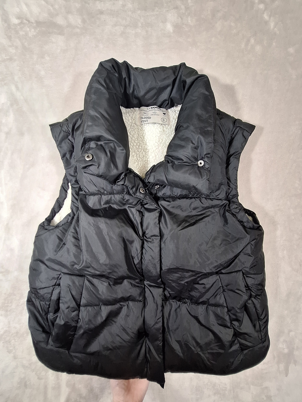 Ci Sono by Cavalini Black Quilted Puffer Vest with Sherpa Lining Small